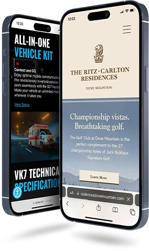 Two mobile websites shown on phones