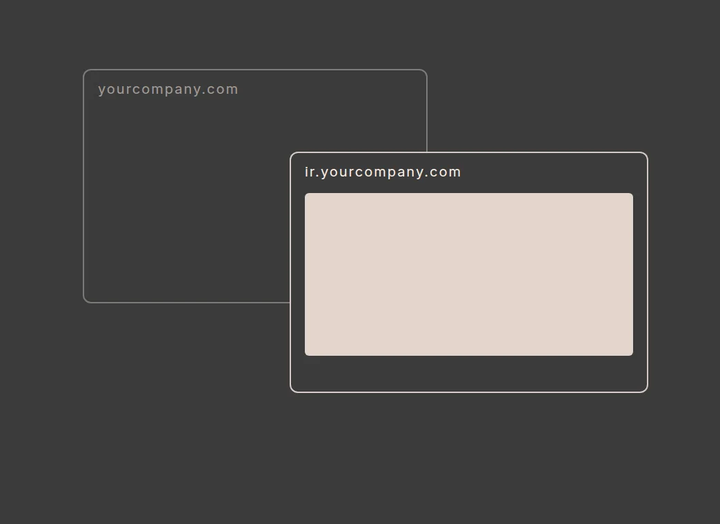 Diagram: a separate investor website on its own subdomain