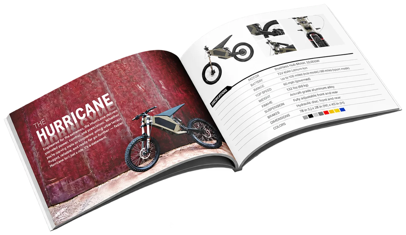 Product catalog spread for a bicycle brand