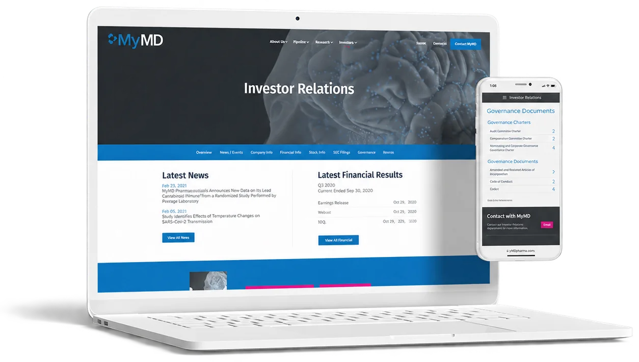 Investor relations website on a laptop and phone