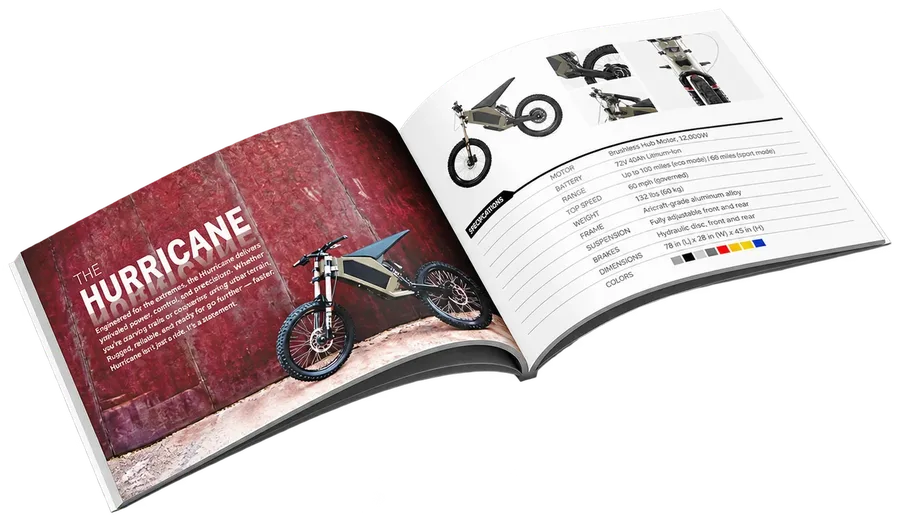 Product catalog spread for a bicycle brand