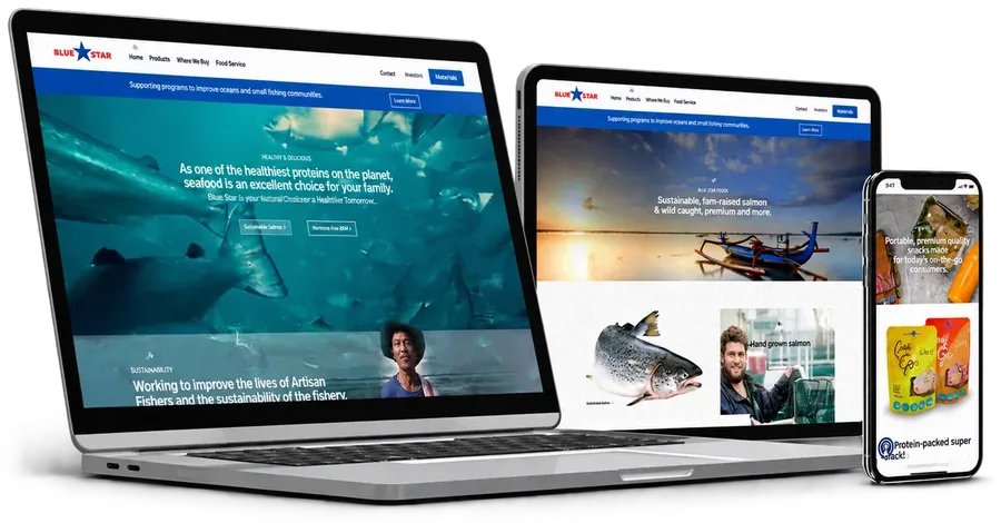Marine company website on a laptop, tablet and phone