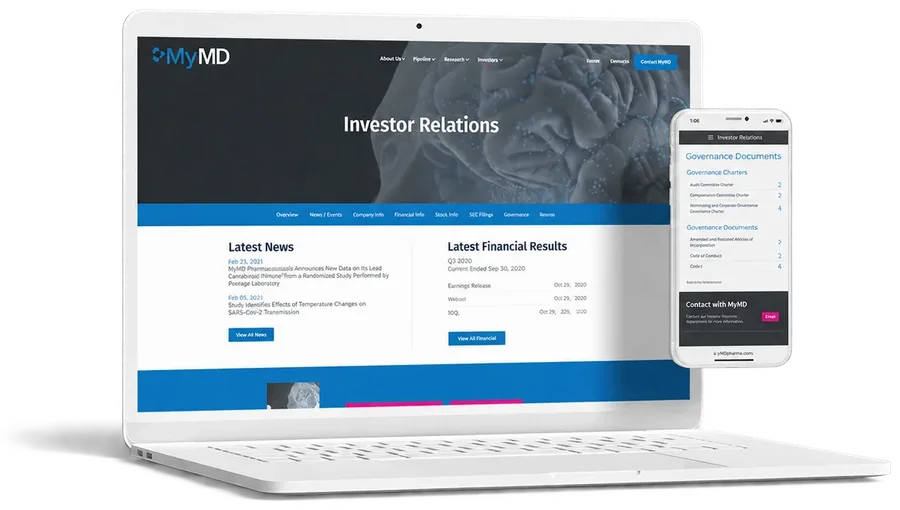 Investor relations website on a laptop and phone